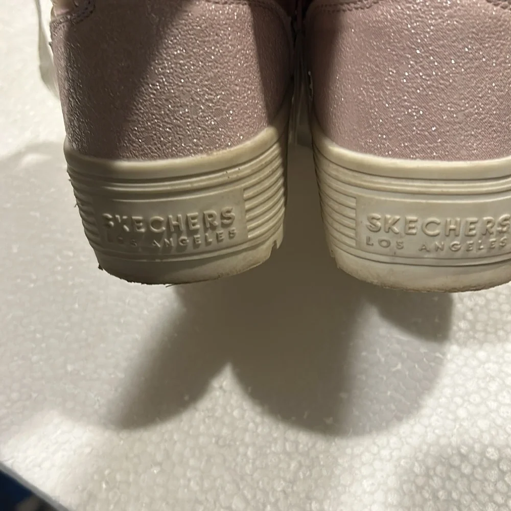 Skechers pink glittery quilt lace up/zip Hi Top platform sneakers women size 5